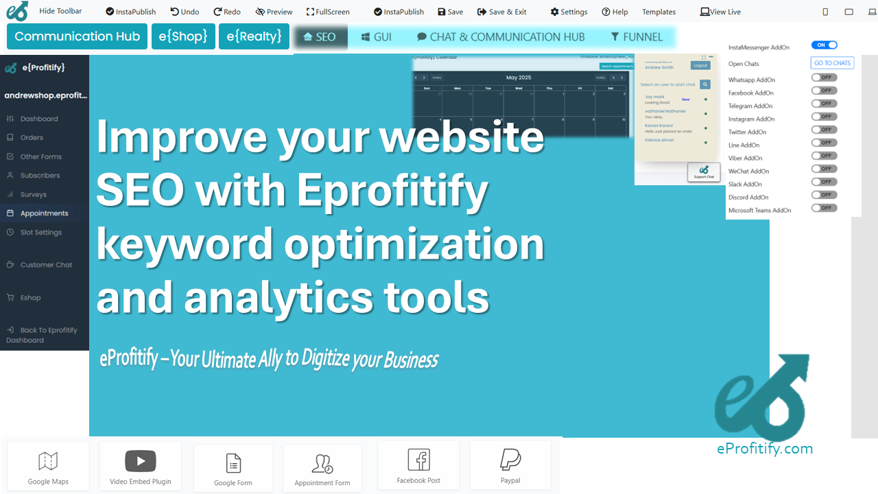 Improve your website SEO with Eprofitify keyword optimization and analytics tools